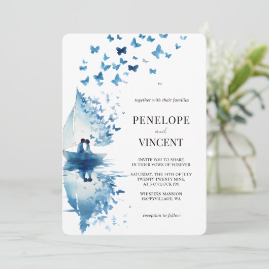 Romantische kust bruiloft uitnodiging (Staand voorkant)