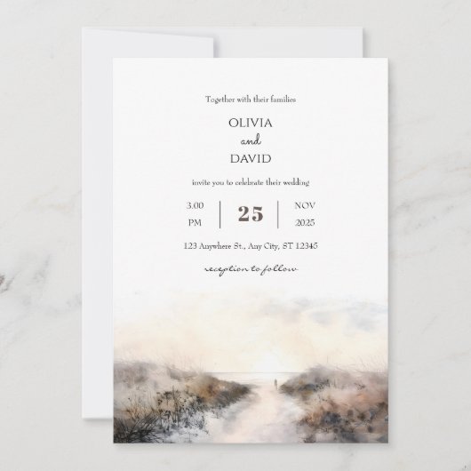 Romantische kust Sandy Path Sunset Beach bruiloft Kaart (Voorkant)