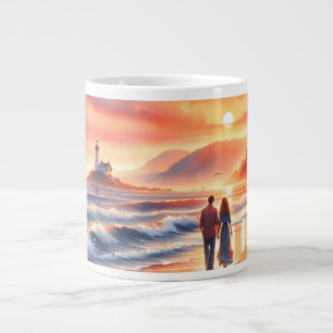 Romantische Kustzonsondergang Vuurtoren Wandel Grote Koffiekop