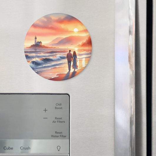 Romantische Kustzonsondergang Vuurtoren Wandel Magneet (Insitu (Koelkast))