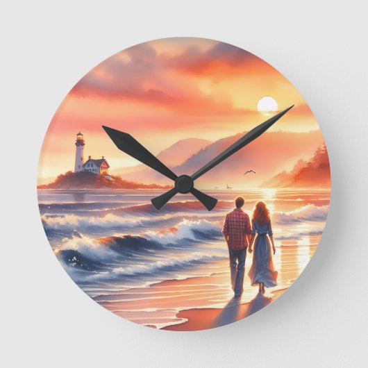 Romantische Kustzonsondergang Vuurtoren Wandel Ronde Klok (Voorkant)