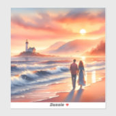 Romantische Kustzonsondergang Vuurtoren Wandel Sticker (Vel)