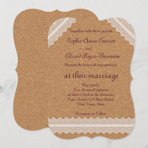Romantische  Lace Wine Cork Wedding Invitation Kaart