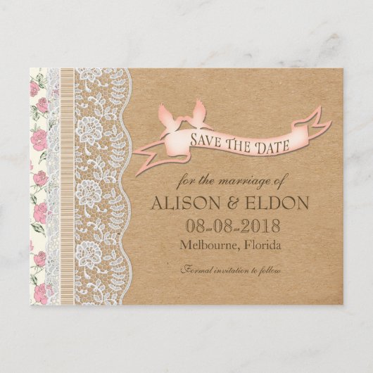 Romantische Lacey-dromen met bloemen Aankondigingskaart (Voorkant)