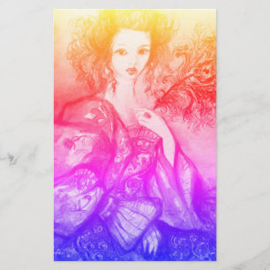 ROMANTISCHE LADY MET PEACOCK VERDER Roze Blauw Briefpapier