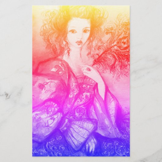 ROMANTISCHE LADY MET PEACOCK VERDER Roze Blauw Briefpapier (Voorkant)