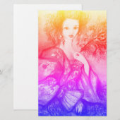 ROMANTISCHE LADY MET PEACOCK VERDER Roze Blauw Briefpapier (Voorkant / Achterkant)