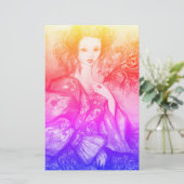 ROMANTISCHE LADY MET PEACOCK VERDER Roze Blauw Briefpapier (Staand voorkant)