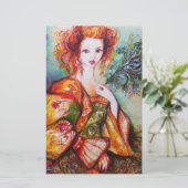 ROMANTISCHE LADY MET PEACOCK-VERDERE STATIONERING BRIEFPAPIER (Staand voorkant)