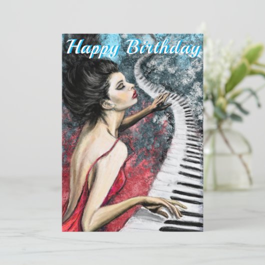 Romantische Lady Piano Muziek Verjaardag Kaart (Staand voorkant)