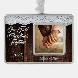 Romantische Landelijke Chic Kant en Hout Verzilverd Omlijst Ornament