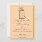 Romantische Lantaarn Soft Peach & Aqua Floral Wedd Kaart (Voorkant)