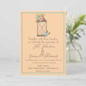 Romantische Lantaarn Soft Peach & Aqua Floral Wedd Kaart (Staand voorkant)