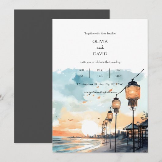 Romantische Lantaarns Zonsondergang Glow Beachscap Kaart (Voorkant / Achterkant)