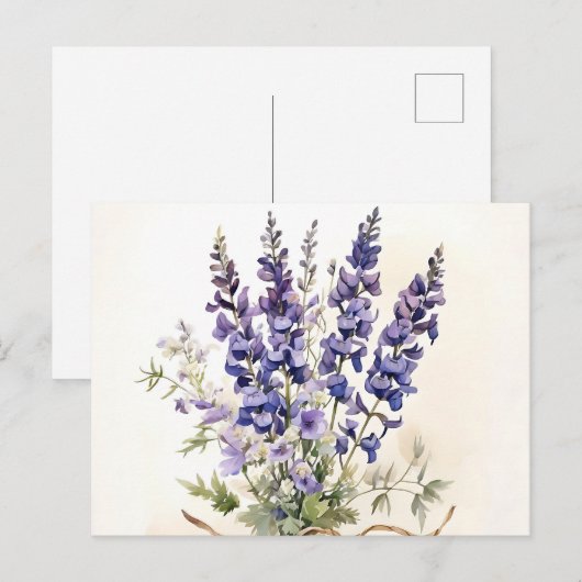 Romantische Larkspur Bouquet Waterverf Briefkaart (Voorkant / Achterkant)