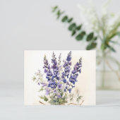 Romantische Larkspur Bouquet Waterverf Briefkaart (Staand voorkant)