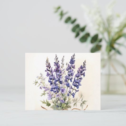 Romantische Larkspur Bouquet Waterverf Briefkaart (Staand voorkant)