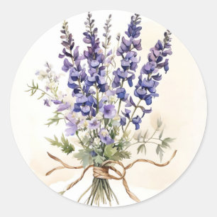 Romantische Larkspur Bouquet Waterverf Ronde Sticker