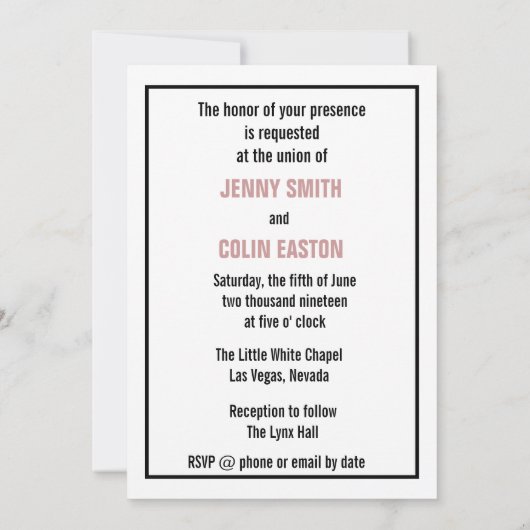 Romantische Las Vegas moderne bruiloft uitnodiging (Achterkant)