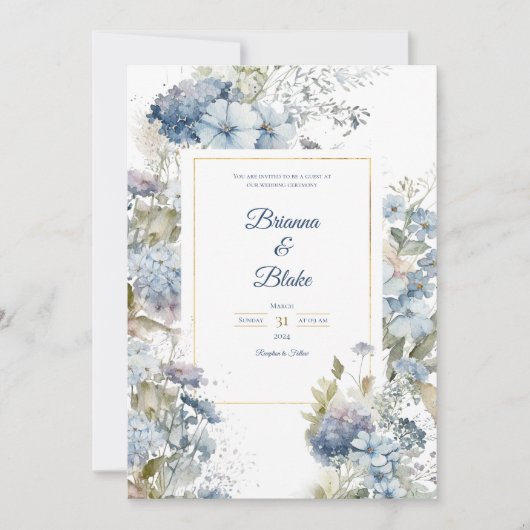 Romantische Lavendel Blauw Bloemen Waterverf Bruil Kaart (Voorkant)