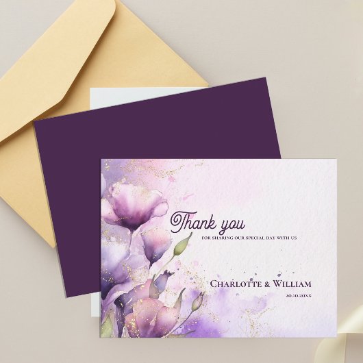 Romantische lavendel bloemengoud bruiloft bedankt briefkaart