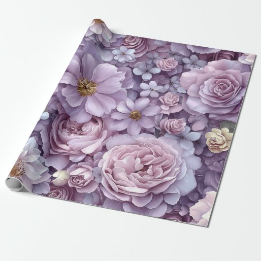 Romantische Lavendel en Blush Waterverf Bloemen Cadeaupapier (Uitgerold)