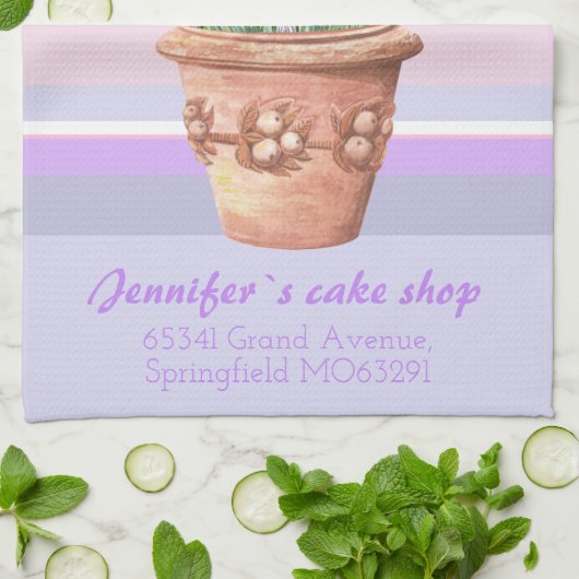 Romantische lavendel en naam op gestreept pastel b theedoek (Gevouwen)