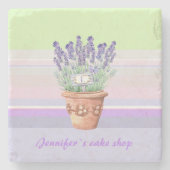 Romantische lavendel en naam op gestreepte pastelb stenen onderzetter (Voorkant)