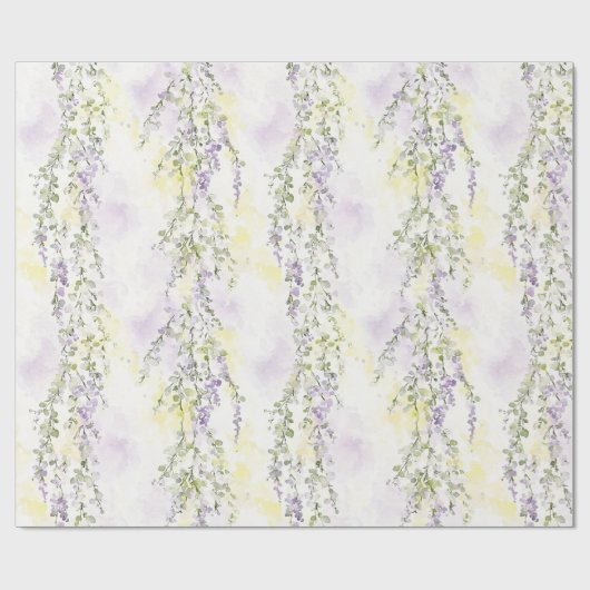 Romantische Lavendel Groene Bloemen Bruidsdouche Cadeaupapier (Vlak)