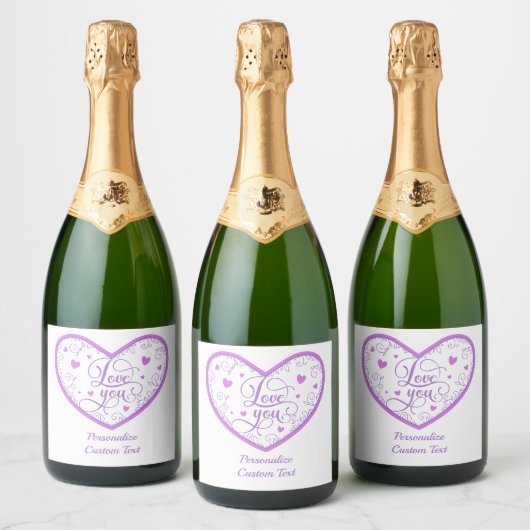 Romantische lavendel liefde personaliseren wijn ch sparkling wijnetiket (Flessen)