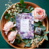 Romantische Lavendel & Marmeren Bloemen Huwelijk Kaart