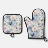 Romantische  Lavendel Paarse Witte Bloemen Ovenwant & Pannenlap Set (Voorkant)