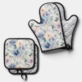 Romantische  Lavendel Paarse Witte Bloemen Ovenwant & Pannenlap Set (Voorkant / Achterkant)