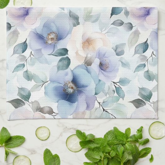 Romantische  Lavendel Paarse Witte Bloemen Theedoek (Gevouwen)