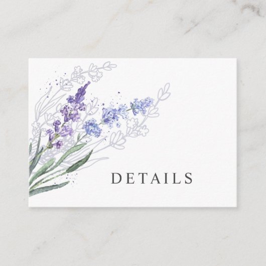 Romantische Lavendel Watercolor Bloemendetails Informatiekaartje (Voorkant)