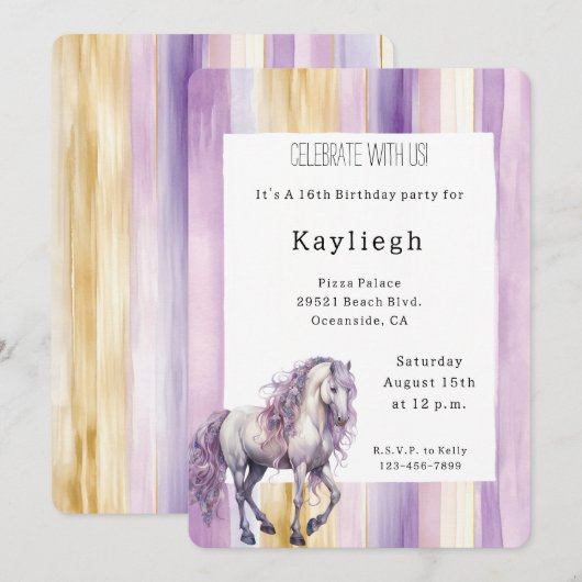 Romantische Lavendel Witte Paard Strepen Verjaarda Kaart (Voorkant / Achterkant)