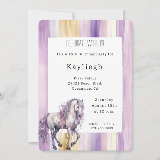 Romantische Lavendel Witte Paard Strepen Verjaarda Kaart (Voorkant)