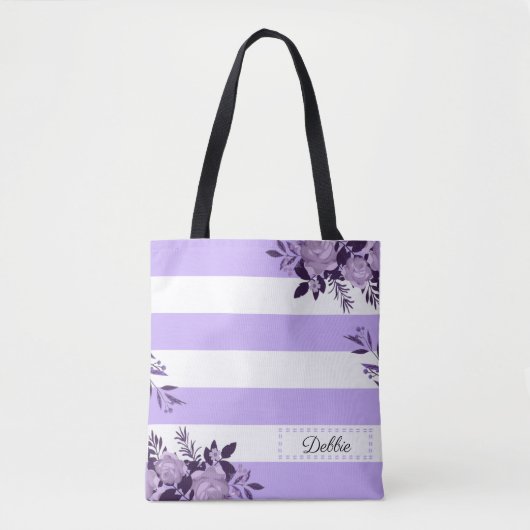 Romantische lavendelbloemen en strepen Canvas tas (Voorkant)