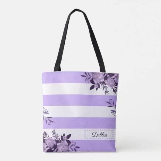 Romantische lavendelbloemen en strepen Canvas tas (Achterkant)