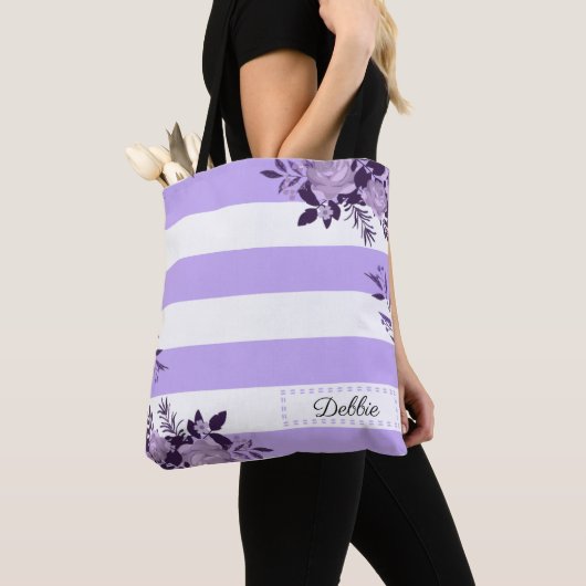 Romantische lavendelbloemen en strepen Canvas tas (Dichtbij)