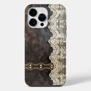 Romantische Lederen Kant Look Vrouwen iPhone 14 Pro Max Hoesje