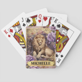 Romantische Leeuw en Paarse Rozen Fantasie Pokerkaarten