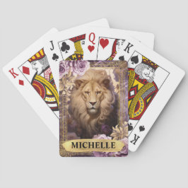 Romantische Leeuw en Paarse Rozen Fantasie Pokerkaarten