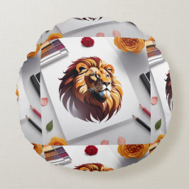Romantische Leeuw Gezicht Ontwerp Rond Kussen