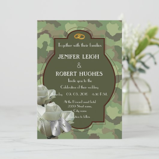 Romantische leger bruiloft kaart (Staand voorkant)