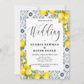 Romantische Lemons en blauwe Tegels Weddenschap Kaart (Voorkant)