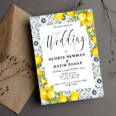 Romantische Lemons en blauwe Tegels Weddenschap Kaart