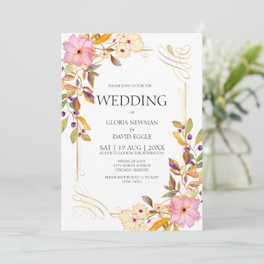 Romantische lente bloemenbruiloft uitnodiging (Staand voorkant)