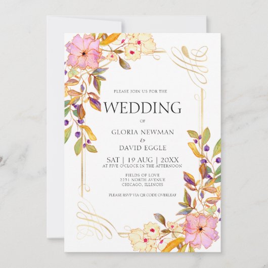 Romantische lente bloemenbruiloft uitnodiging (Voorkant)