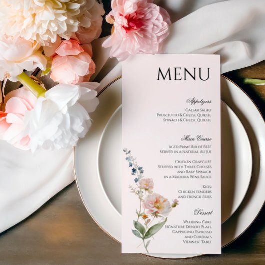 Romantische lente bloemenmenu met wilde bloemen menu